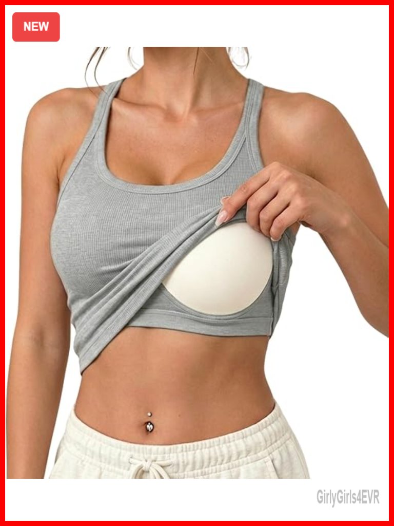 Ribbed Tank Tops With Built In Bra, Sleeveless Yoga Workout Top